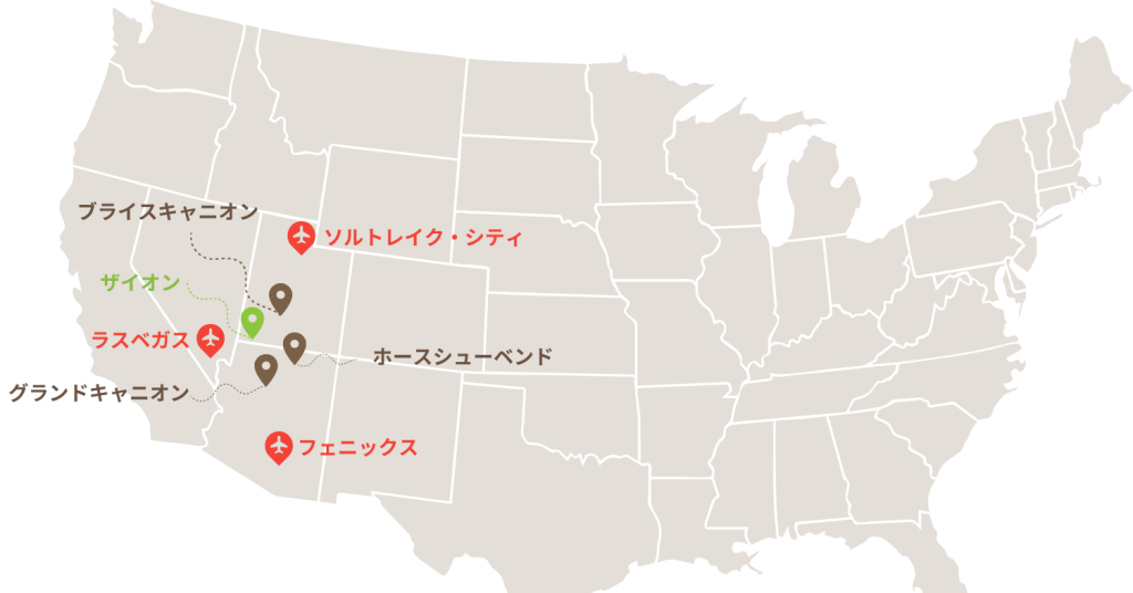 ザイオン国立公周辺の観光地図